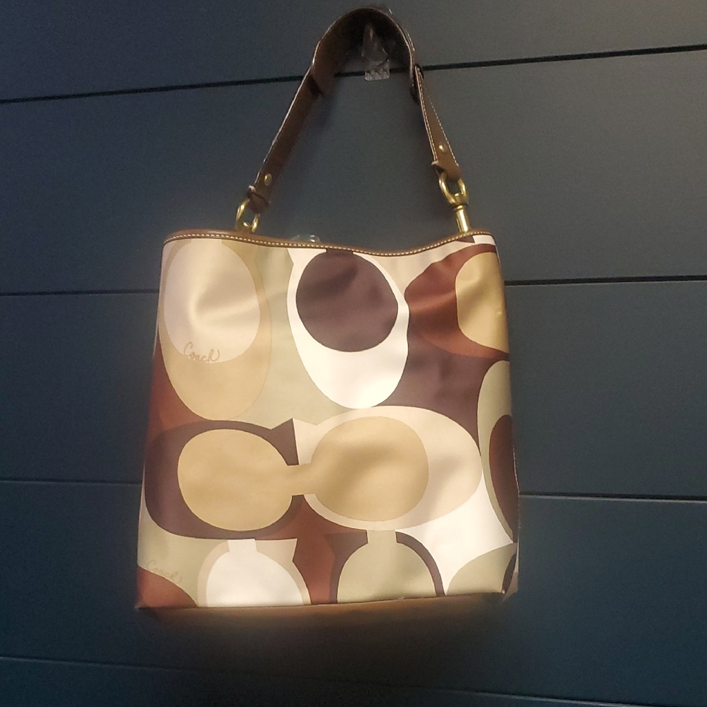 Coach Brown, Green and Tan Patterned Shoulder Bag